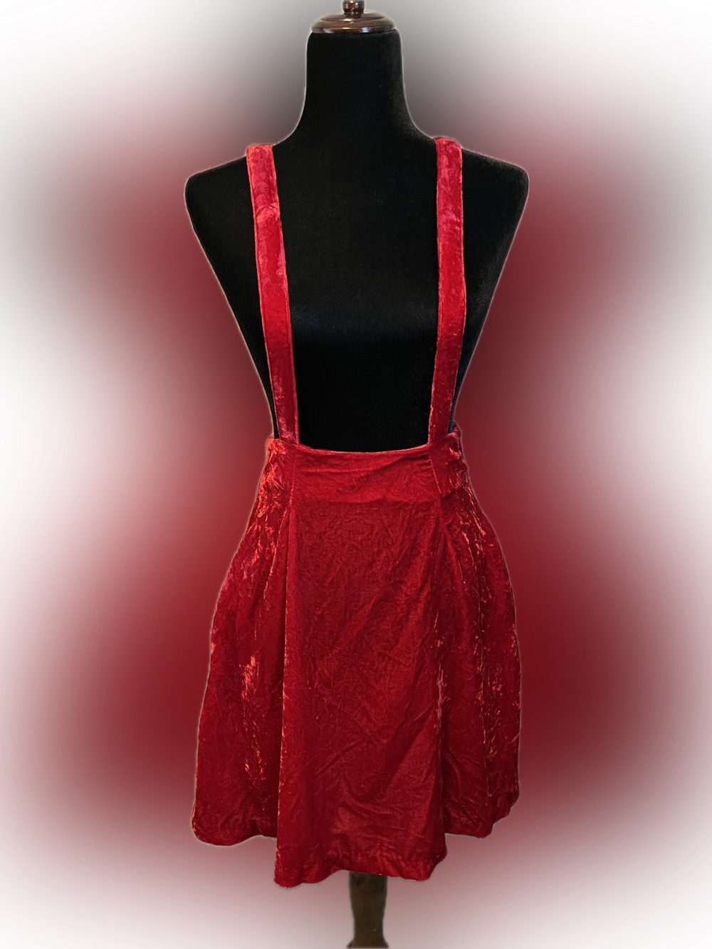ModCloth Red Crushed Velvet Suspender Skater Skirt size S 4/6